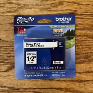 Brother TZE231 Black Print on White Laminated Tape for P-touch Label Maker